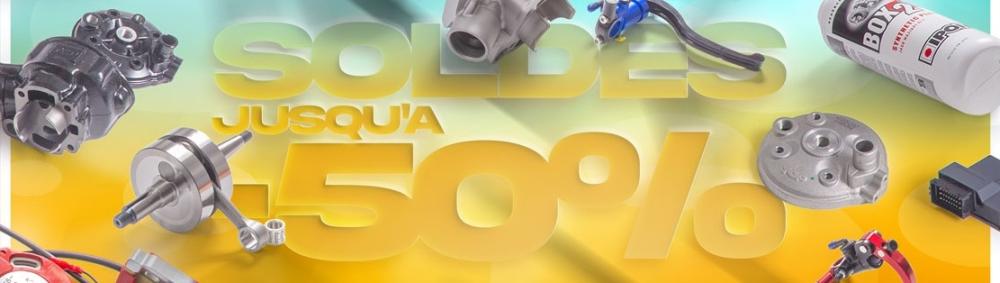 visuel d'annonce de la sélection de produit soldés pour motos et scooters 50cc