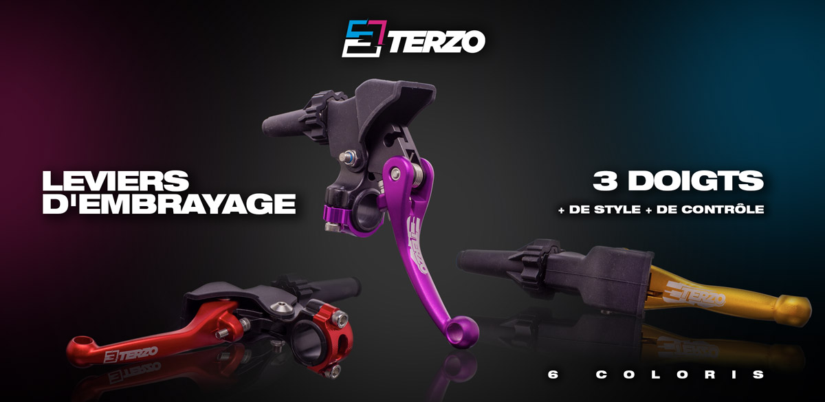 Image de présentation des nouveaux leviers d'embrayage courts à 3 doigts de la marque Terzo pour moto 50cc