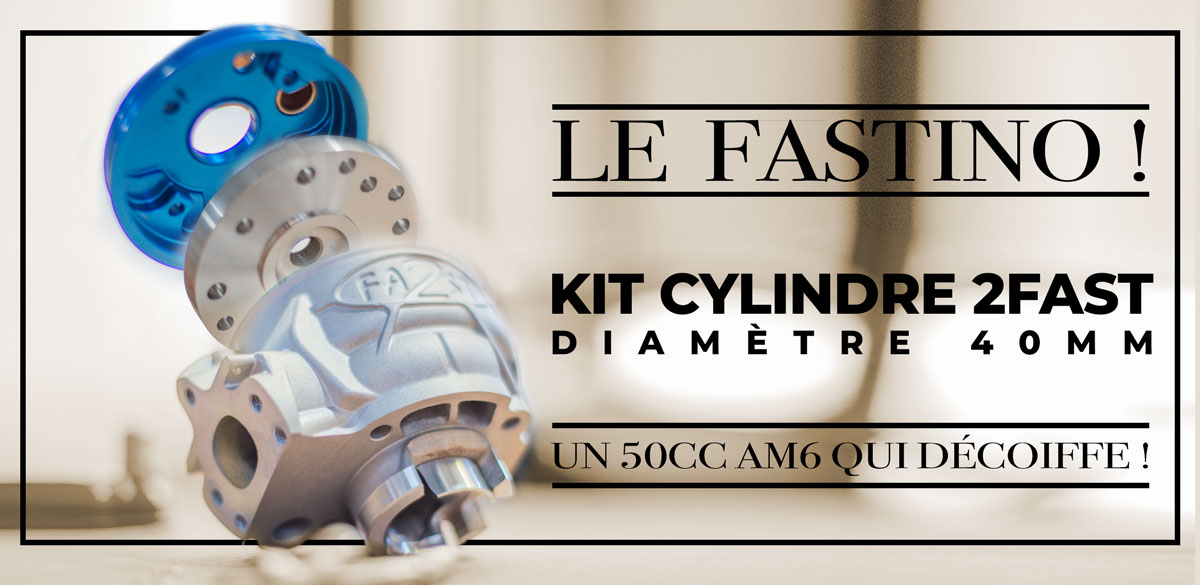 Image de présentation du nouveau kit cylindre 50cc de la marque 2Fast pour moteur Minarelli AM6