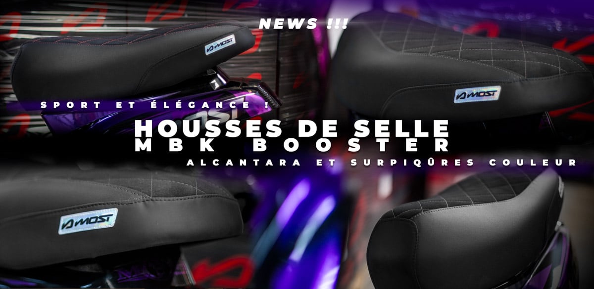 Image d'annonce des nouvelles housses de selles MOST racing pour les scooters MBK Booster 