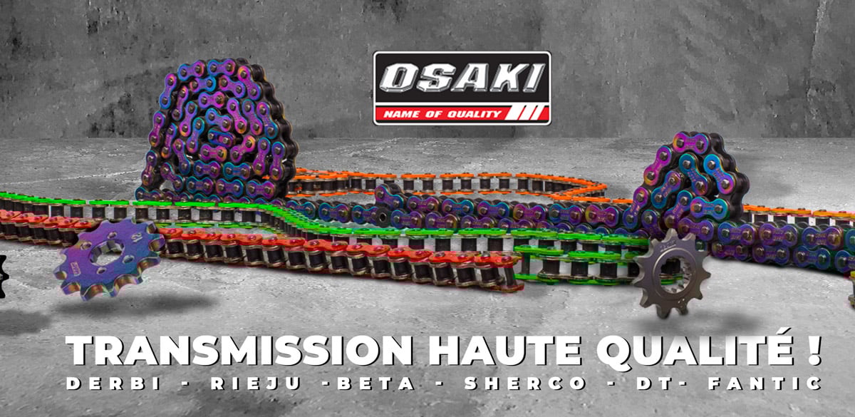 visuel pour la promotion des chaines et des pignons de moto de la marque Osaki