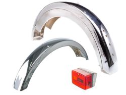 Pack garde boue avant et arrière bavolet chromé + feu arrière Peugeot 103