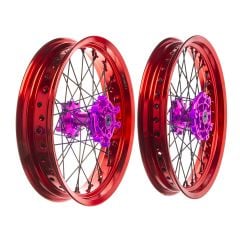 Llantas delantera y trasera de radios Terzo aro rojo buje rosa